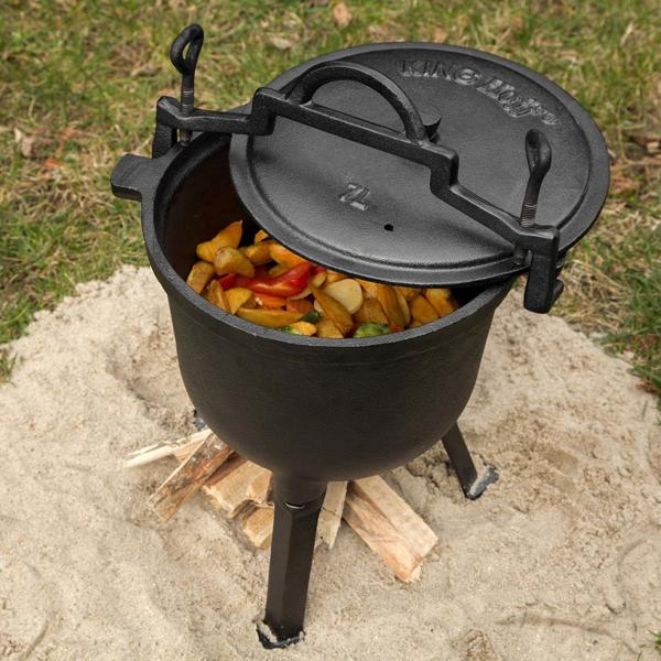 Casserole de camping en fonte 8L - Cuisson feu de camp vapeur four - Intérieur émaillé blanc - Robuste - Adapté Dutch Oven barbecue