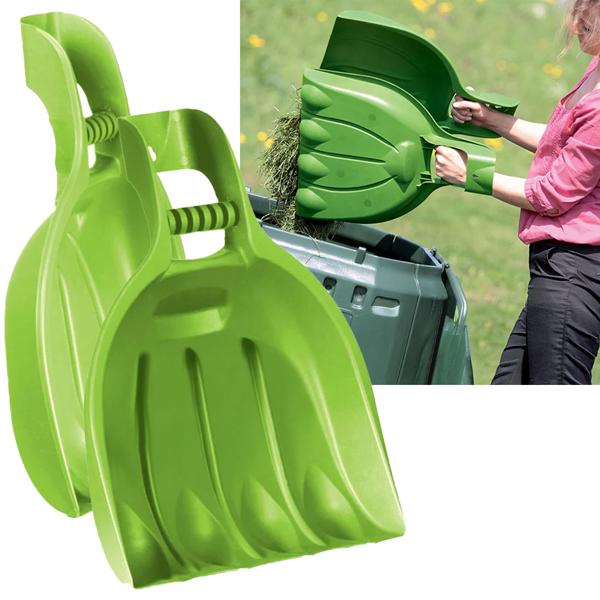 Ramasseur de feuilles-pelle à grappin XXL - Aide au jardinage pour feuilles, herbe & déchets-Lot de 2 pelles 52x39cm-Robuste, vert