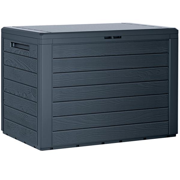 Coffre de jardin robuste effet bois, anthracite – la solution de rangement parfaite pour coussins, jouets et outils de jardin