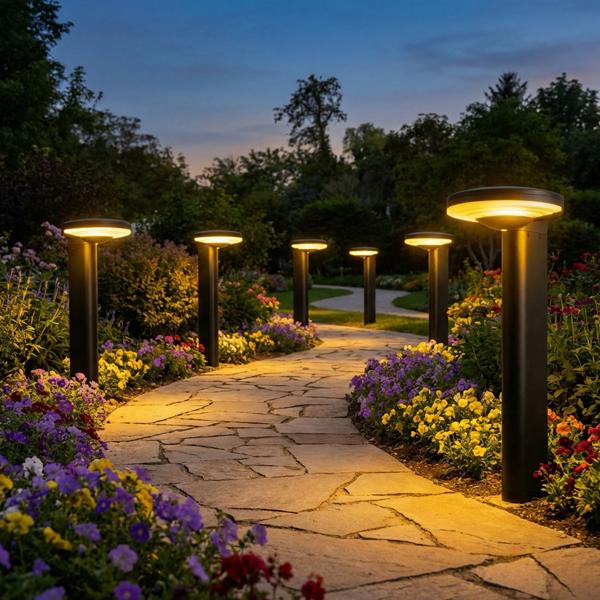 6 bornes solaires extérieures en aluminium noir, 300 lm, LED SMD, capteur de luminosité – lampes de jardin modernes et résistantes aux intempéries
