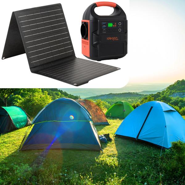 Station électrique mobile 88,8 Wh et panneau solaire pliant de 21 W – prise 230 V, 100 W, USB-C PD 65 W, lampe torche intégrée – pour camping et plein air