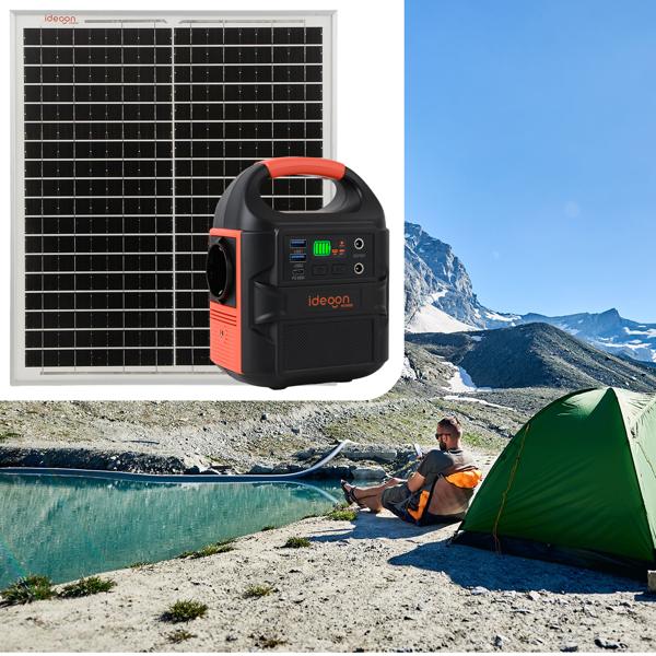 Station électrique mobile 88,8 Wh avec panneau solaire 20 W, prise 230 V, 100 W, PD USB-C 65 W, générateur solaire avec lampe LED pour camping et plein air