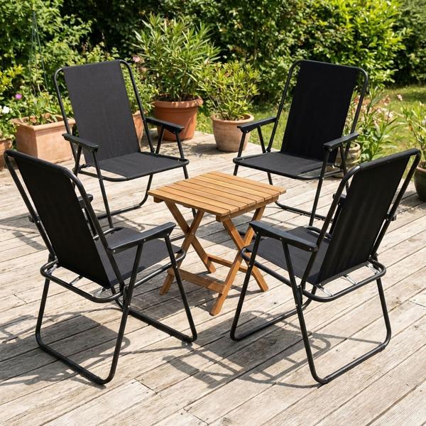 Lot de 4 chaises pliantes robustes noires : chaise pliante stable en acier et polyester, compagne idéale pour le camping, le jardin, la terrasse et les activités outdoor