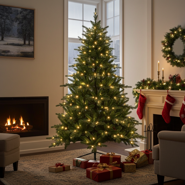 Sapin de Noël LED premium, arbre artificiel 210 cm, volumineux et densément éclairé - sapin avec 290 lumières, pliable, déco festive pour l’intérieur