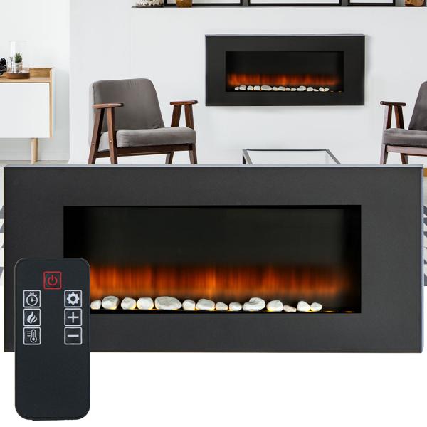 Chauffage mural de luxe 2000 W – Élégant poêle-cheminée électrique pour salon et chambre avec effet de flammes LED réaliste, thermostat & minuterie