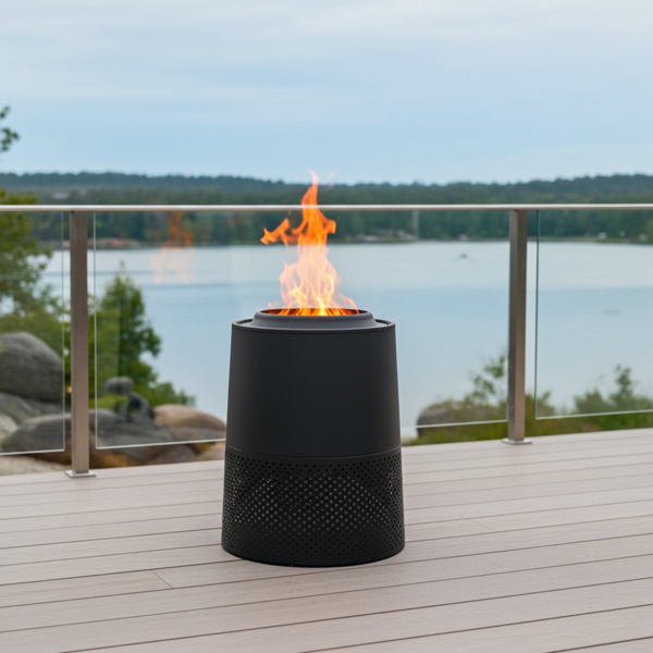 Brasero robuste à faible fumée, noir : fût à feu à double paroi pour bois et pellets - Parfait pour jardin, terrasse, balcon