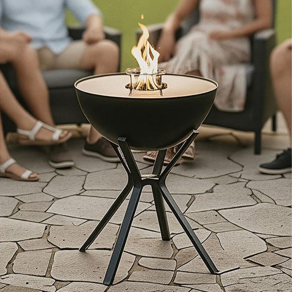 Brasero premium à faible fumée avec plaque plancha – bol à feu de jardin pour bois, pellets et charbon de bois – poêle de terrasse pour barbecue et chauffage d’extérieur