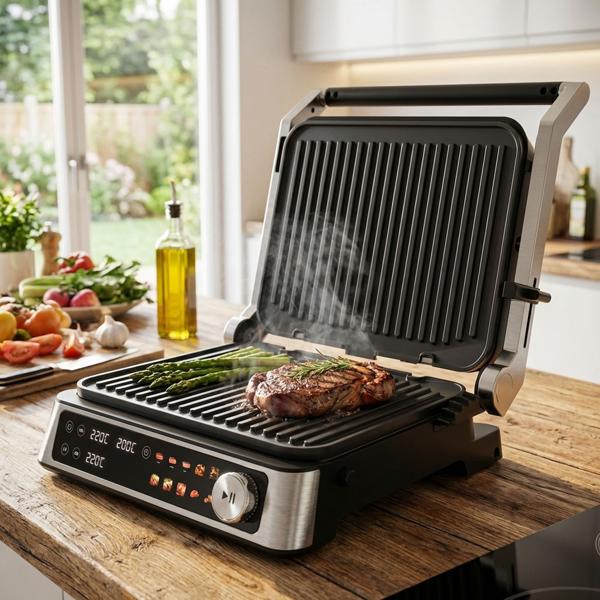 Gril électrique 2 zones avec écran couleur – gril-contact de table idéal pour steaks, paninis, viandes et poissons
