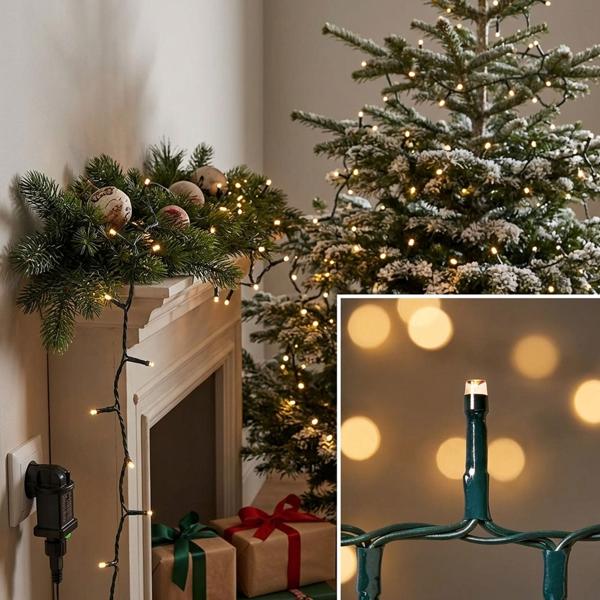 Guirlande lumineuse LED cluster 560 LED blanc chaud, 11,2 m – guirlande à grappes dense pour intérieur & extérieur, IP44, 7 effets lumineux, minuterie – éclairage de Noël