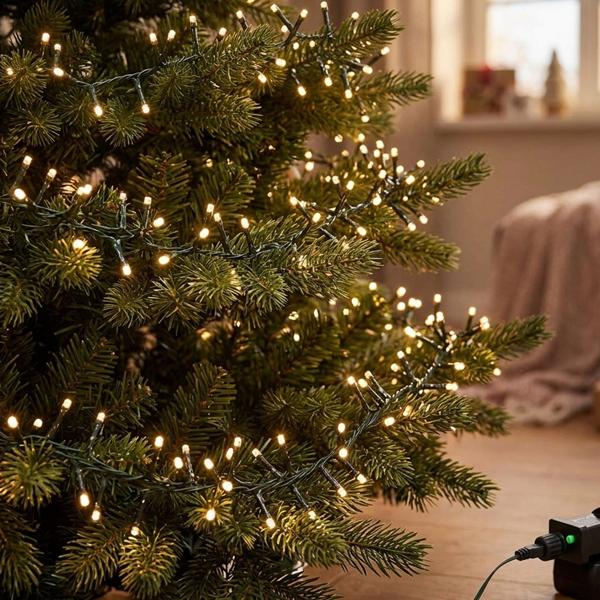 Guirlande lumineuse LED cluster 700 LED blanc chaud, 14 m – guirlande en bouquets dense pour l’intérieur et l’extérieur, IP44, 7 effets lumineux, minuterie - éclairage de Noël