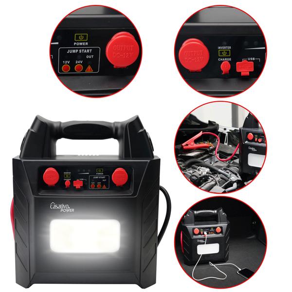 Booster de démarrage 5 en 1 (2000 A), 12 V/24 V avec batterie 40 Ah – démarreur portable avec prise 230 V, sortie 12 V et lampe LED