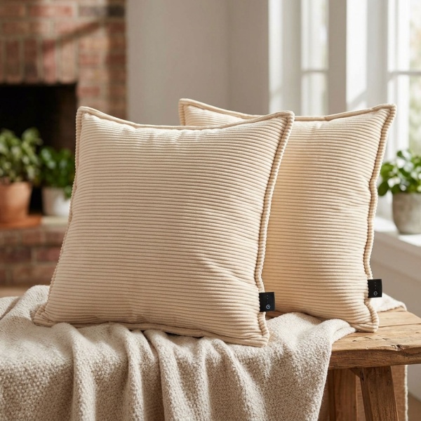 Lot de 2 coussins chauffants 45 x 45 cm pour le dos, les épaules et la nuque : confortables, électriques et chauds – coussin thermique avec powerbank, beige