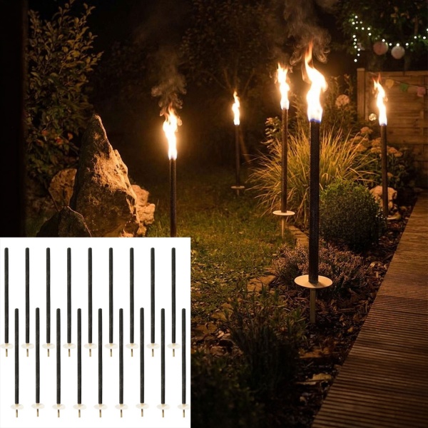 Torches en cire XXL 110 cm, lot de 20 avec poignée en bois et protection anti-gouttes, torches de fête env. 3 h de combustion, torches à main pour cortèges aux flambeaux et fêtes au jardin