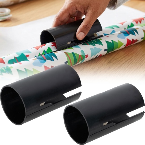 Lot de 2 coupe‑papier cadeau pour coupes droites, cutter pour papier cadeau à enfiler sur le rouleau, sans ciseaux, idéal pour Noël et anniversaires