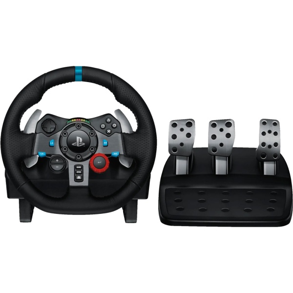 Volant gaming avec pédales Logitech G29 Driving Force pour PS5, PS4 et PC, force feedback, volant en cuir, angle de rotation 900 degrés, noir