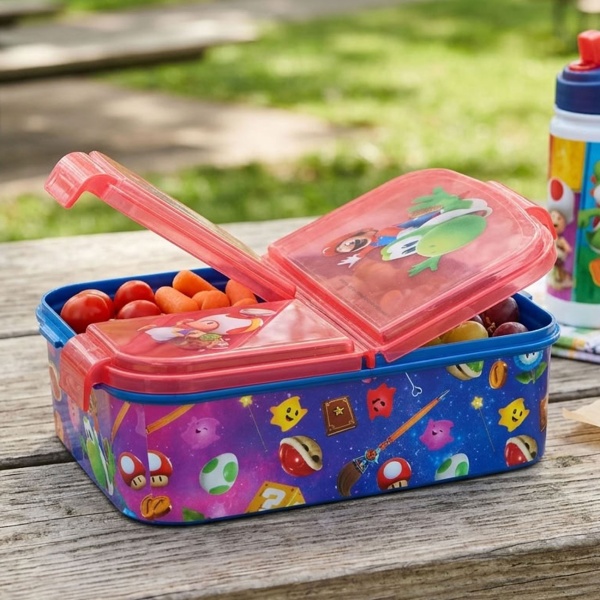 Boîte à lunch enfant Super Mario avec 3 compartiments, boîte à sandwich avec Mario, Yoshi et Toad en design galaxy, boîte à collation en plastique (PP) avec fermeture à clic pour l’école