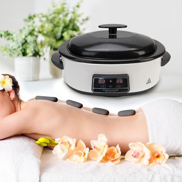 Kit de massage aux pierres chaudes – 23 pierres naturelles, cuve chauffante, thermostat numérique – relaxation et bien-être
