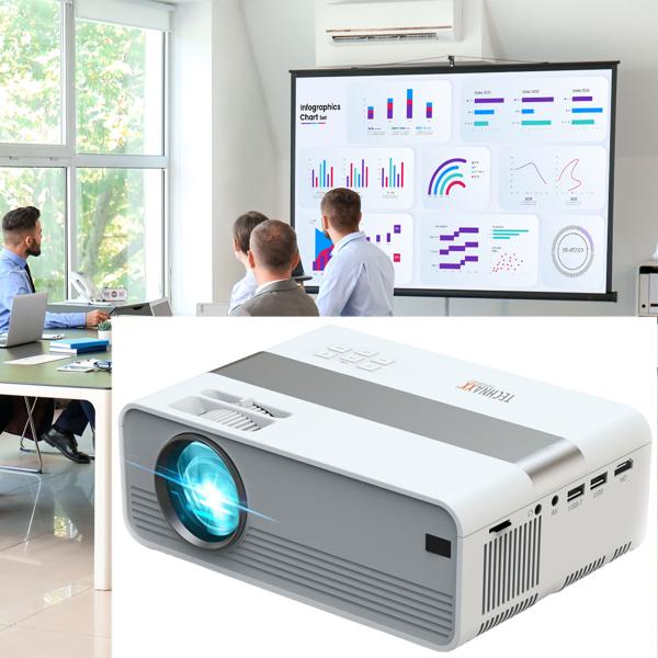 Mini-vidéoprojecteur LED HD 720p - Home-cinéma portable pour films et supports - 2000 lumens - Projection 27-150 pouces - Haut-parleur 3W - HDMI/USB/microSD