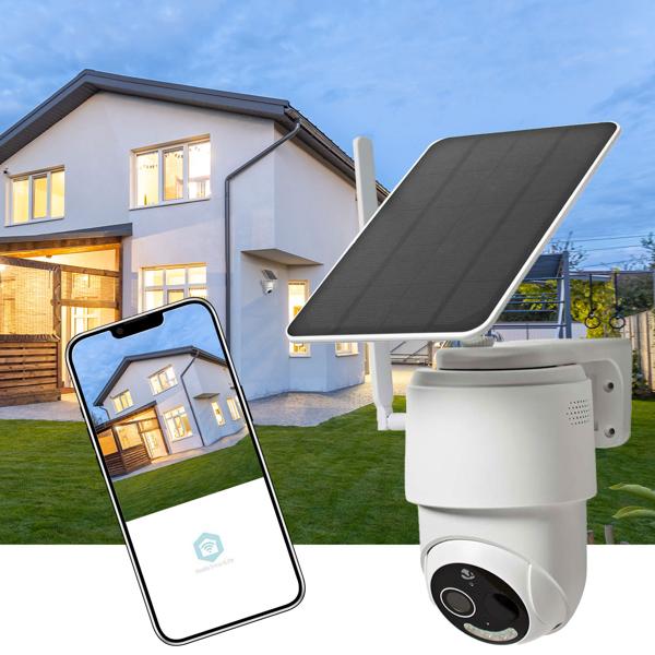 Caméra de surveillance SmartLife 4G LTE extérieure/intérieure - Full HD 1080p - Panneau solaire - Vision nocturne couleur - Détection IA - Alarme - IP65