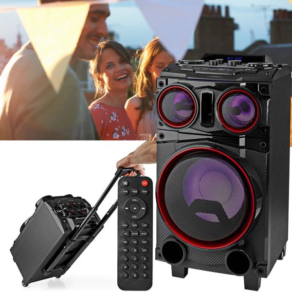 Haut-parleur mobile Bluetooth 120W noir - Lumière LED Subwoofer Égaliseur - Entrées guitare et micro - USB SD - Trolley autonome 6.5h