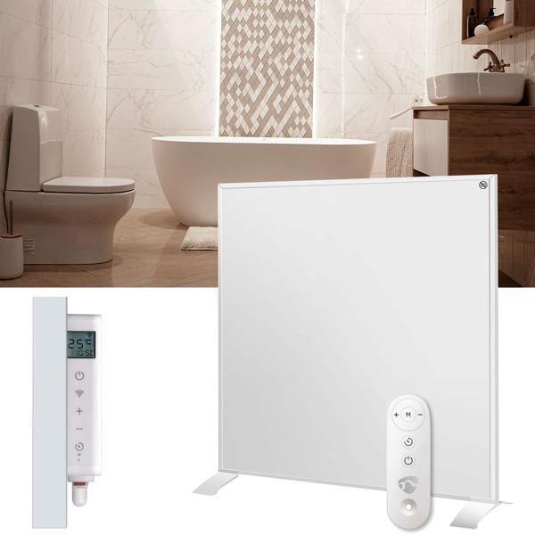 Chauffage Infrarouge Mural & Sur Pied - Thermostat Numérique Programmable, WLAN, App SmartLife, IP44 SDB - 350W, Blanc, CH3649