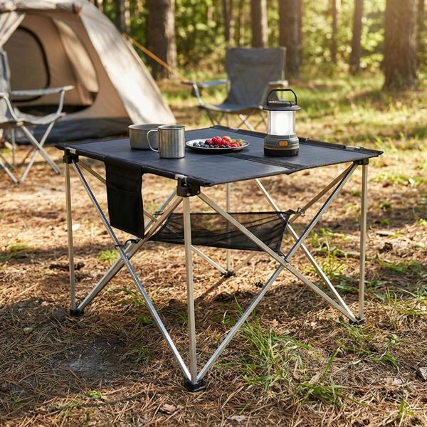 Table de camping solaire pliable 60 W – énergie autonome pour l‘outdoor, le camping et les festivals – 2x USB-A, 1x USB-C, IP54, 4,5 kg, 80,5 x 66 cm