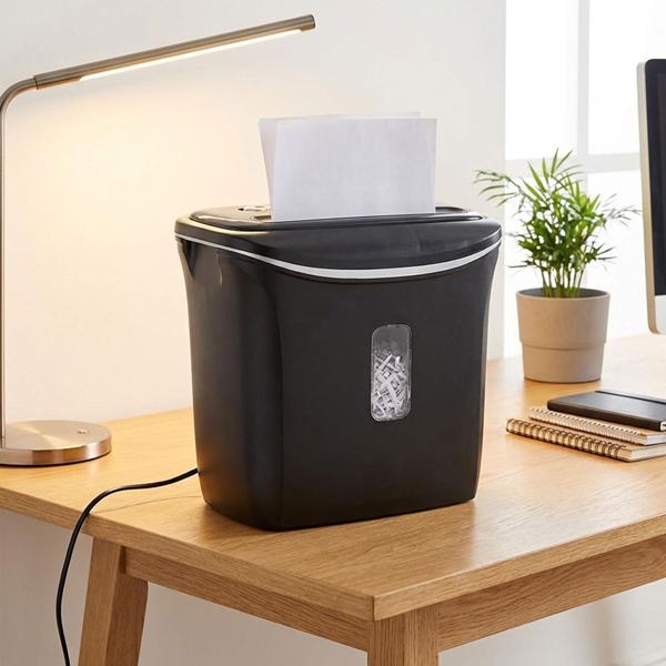 Destructeur de documents sécurisé à haut niveau de sécurité DIN P-4 : coupe en bandelettes (4mm) pour papier A4 et cartes de crédit, noir-pour la protection de vos données personnelles