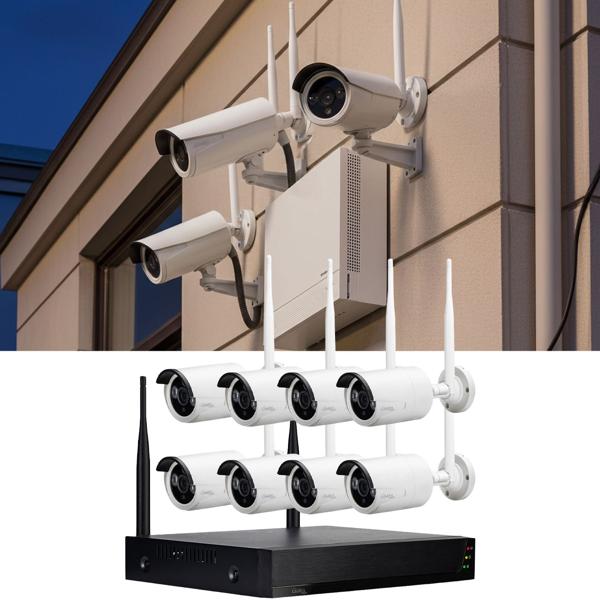 Kit de caméras de surveillance sans fil professionnel, 8 caméras 2K QHD et 1 enregistreur HDD, système de vidéosurveillance avec accès à distance grâce à l’application Tuya, vision nocturne, résistant aux intempéries, IP66