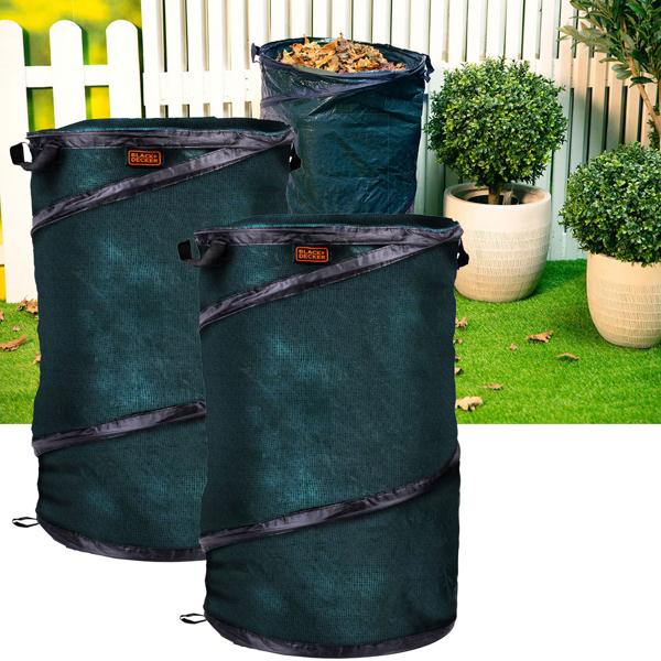 Lot de 2 sacs de jardin verts Ø 45x75cm - Idéal pour feuilles, herbes, déchets - Anses solides, rangement facile - Jardinage sans effort