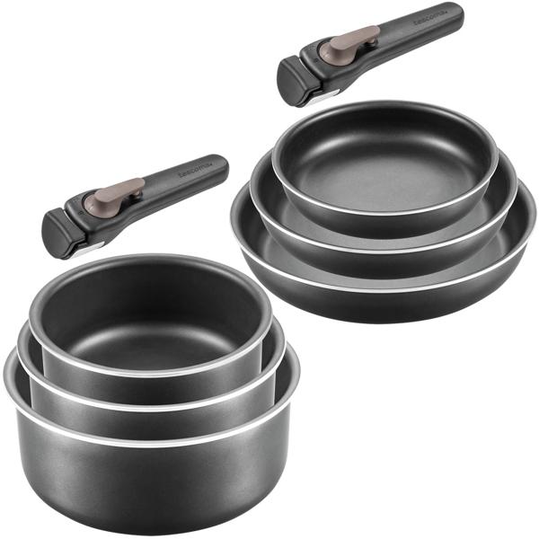 Set de Casseroles Amovibles (6 pièces) - Revêtement Antiadhésif sans PFOA Empilable - Induction Gaz Électrique Vitrocéramique - Poignée Ergonomique