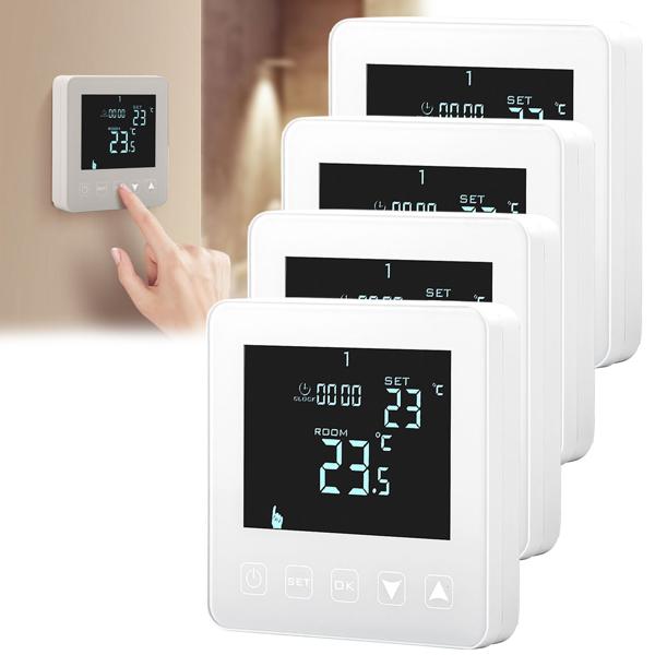 4 thermostats muraux numériques pour chauffage au sol – touches tactiles, écran LCD – température réglable, thermostats programmables