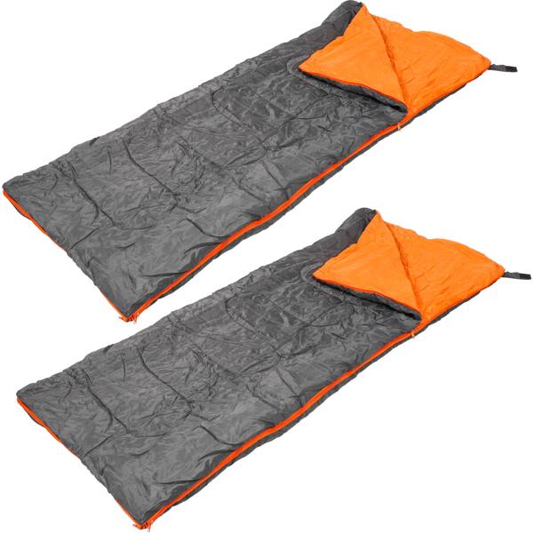 Lot de 2 sacs de couchage 3 saisons (170 x 70 cm chacun) : confortables, légers, compacts – idéals pour le printemps, l’été, l’automne – anthracite/orange moderne