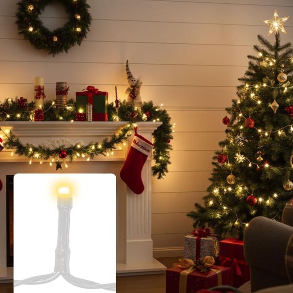 Lot 2 Guirlandes Lumineuses LED - 8 Modes d‘Éclairage Minuterie 6/18h - 96 LED Blanc Chaud 7m Piles IP44 - Jardin Balcon Intérieur Extérieur