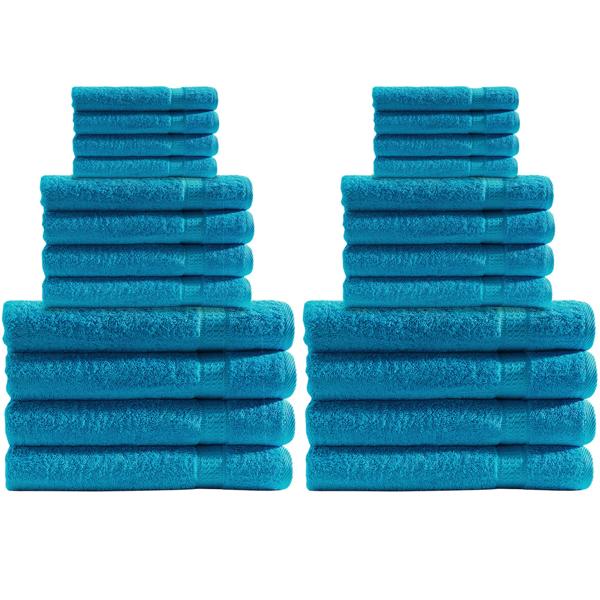 Set de serviettes 24 pièces – luxueux coton 100% turquoise – 8 invité, 8 main & 8 draps de bain – douillet, absorbant & OEKO-TEX Standard 100