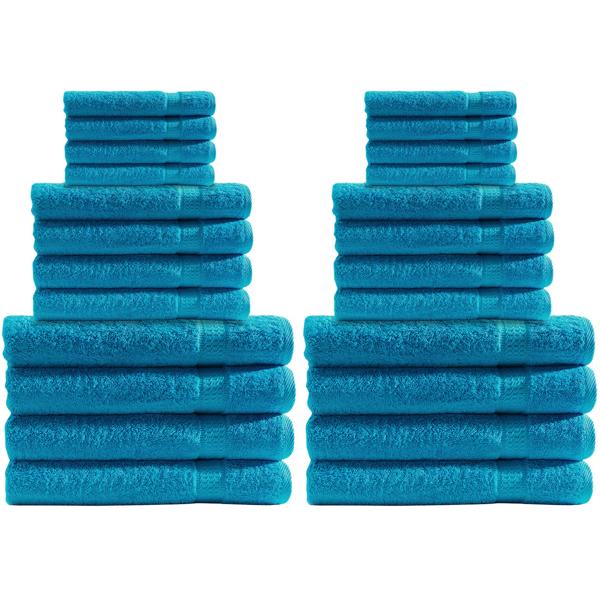 Set de serviettes 24 pièces - 8x invité, 8x toilette, 8x draps de bain - 100% coton, turquoise - ultra doux, absorbant, séchage rapide, OEKO-TEX