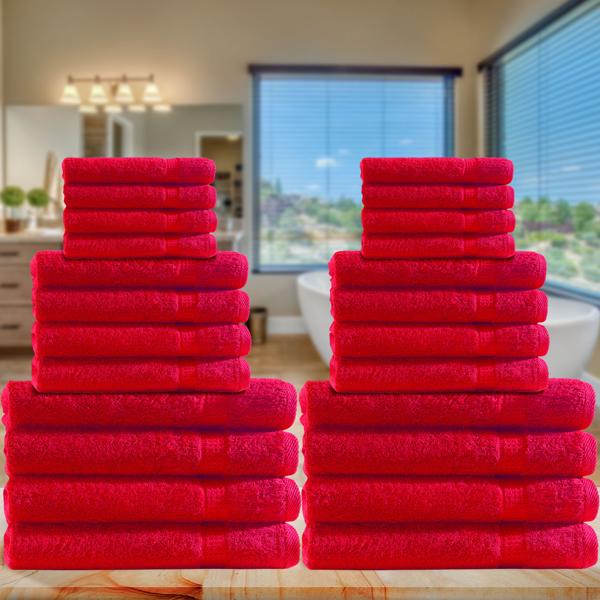 Set de Serviettes 24 pièces Rouge - Coton Luxueux Absorbant Séchage Rapide - 8x Invitées 8x Toilettes 8x Douche - OEKO-TEX Standard 100 Lavable 60°C