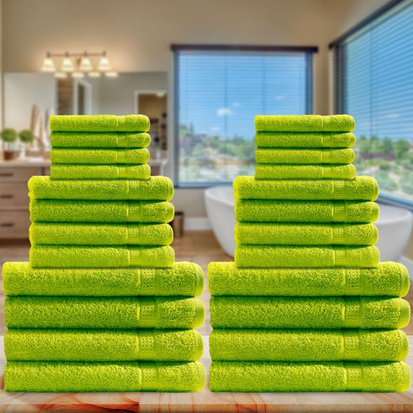 Ensemble de serviettes 24 pièces vert pomme - 8x serviettes d‘invité, de toilette et draps de bain - 100% coton, moelleux, absorbant, séchage rapide, OEKO-TEX Standard 100