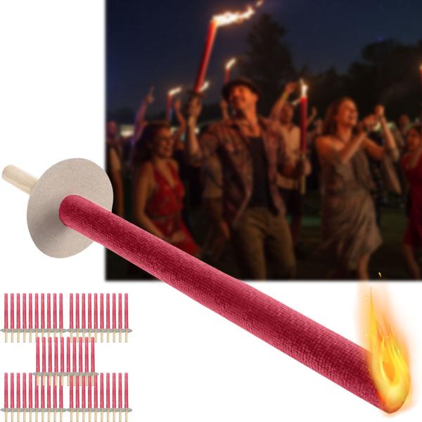Lot de 50 flambeaux en cire – manche en bois & coupelle de protection – durée 60 min – ne coule pas – idéal pour fêtes au jardin, mariages et camping