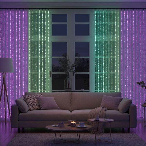 Lot de 2 Rideaux Lumineux LED Multicolores RGB - Décoration Ambiance Fêtes, Mariages - Extérieur IP44 - 240 LED - 6x0,6m