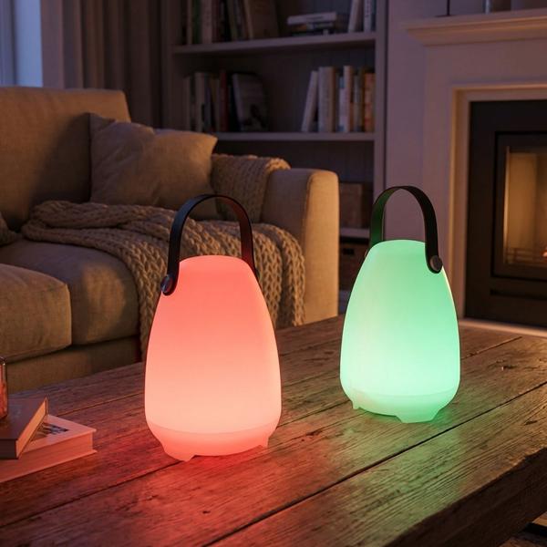 Lot de 2 lampes de table à batterie avec 4 modes d’éclairage – 16 couleurs RGB et lumière blanche – IP44 résistant aux intempéries, dimmable, rechargeable via USB, télécommande incluse – Ø 14 x 20,5 cm