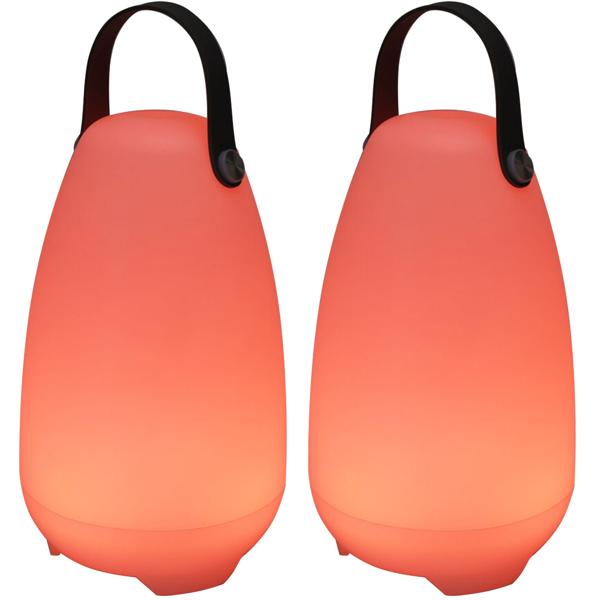 Lot de 2 Lampes de Table LED Rechargeables - 4 Modes d‘Éclairage Blanc + 16 Couleurs RGB - IP44 Résistant aux Intempéries - 26cm - avec Télécommande