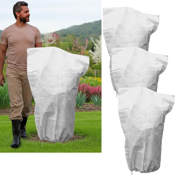 Lot de 3 sacs de protection pour plantes 110 x 150 cm – voile antigel extra‑résistant 50 g/m², capuche de protection hivernale avec cordon de serrage pour vos plantes