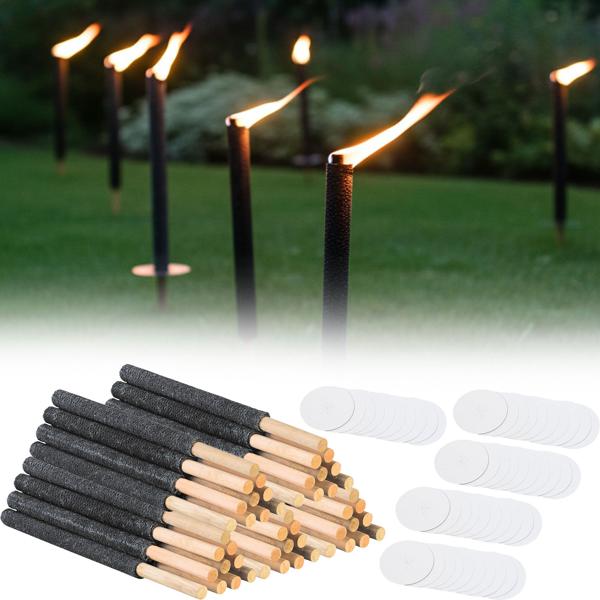 50 torches de cire, 90 min de combustion, pack géant – flambeaux de 65 cm de long, manche en bois avec protège-mains – idéales pour jardin et événements
