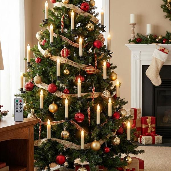 40 bougies pour sapin de Noël à LED avec télécommande, minuterie, blanc