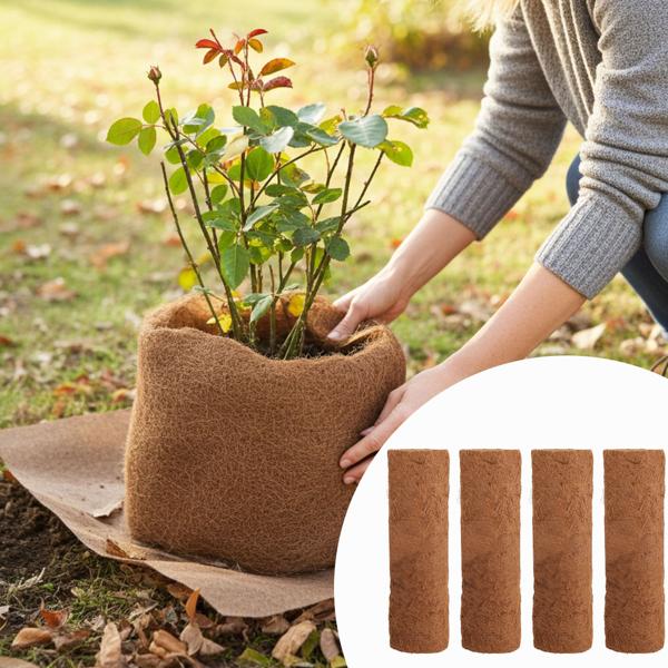 Lot 4 Tapis Protection Plantes Coco 150x50cm - Anti-Mauvaises Herbes, Gel, Dessèchement - Écologique & Découpable pour Jardin & Pots