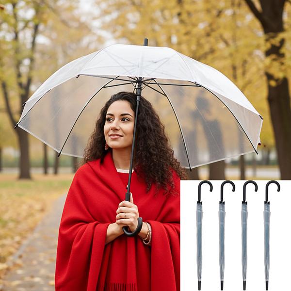 Lot de 4 Parapluies Dôme Transparent - Protection Pluie Élégante & Moderne - Parapluie Canne Stable Ø 100cm - Vision Claire