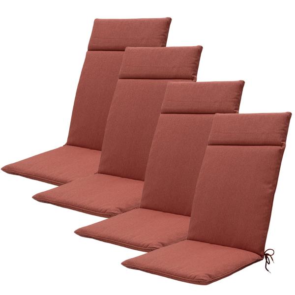 Lot de 4 coussins pour chaises de jardin à dossier haut – protection UV, déperlants, confortables & robustes – terra 50 x 120 cm – matériau recyclé, rembourrage 5 cm