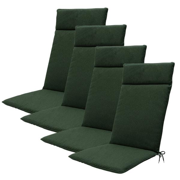 Lot de 4 coussins pour chaise de jardin – coussins pour dossier haut déperlants avec protection UV – vert – 120 x 50 cm, 5 cm d’épaisseur – tissu écolo recyclé, Made in Europe – Madison