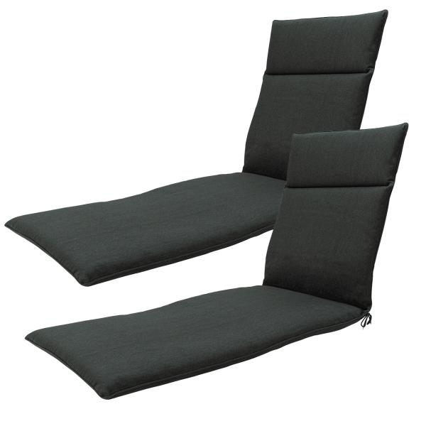 Lot de 2 coussins pour chaise longue Madison en tissu éco, gris foncé, 190x60x6 cm – déperlant, protection UV, antibactérien, recyclé – sachet de graines inclus, 3 ans de garantie