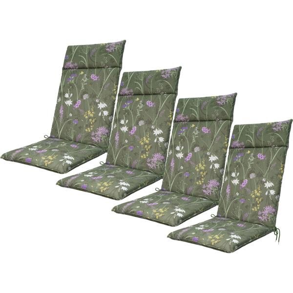 Lot de 4 coussins de dossier haut luxueux, coussins pour chaises de jardin déperlants, motif floral vert, 120 x 50 cm, doux et confortables pour une détente optimale